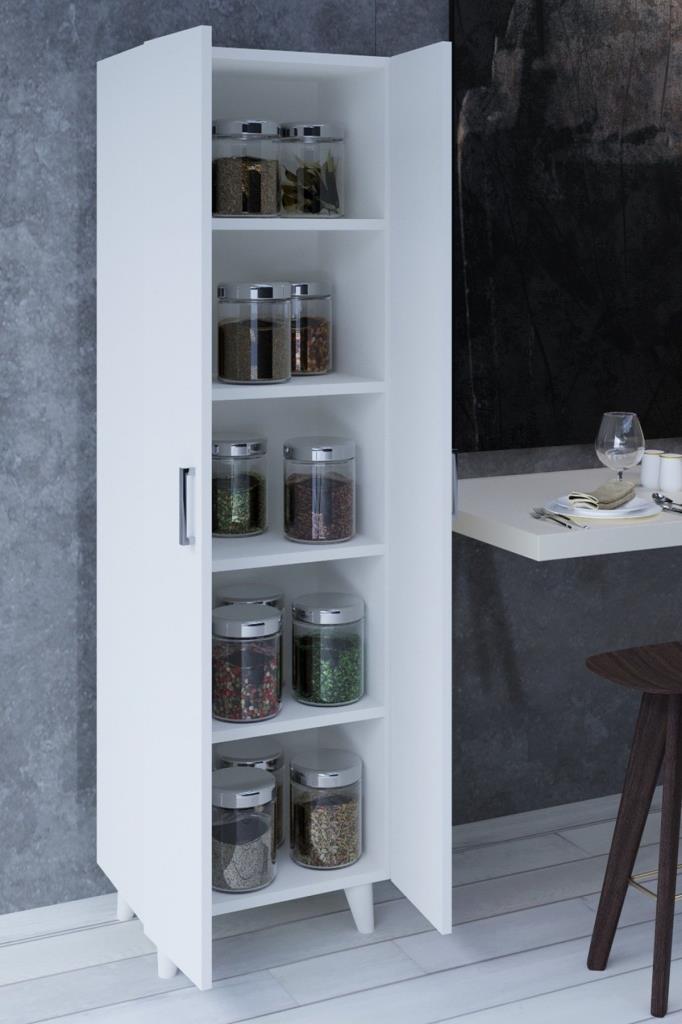 5 Raflı 2 Kapaklı 14R Çok Amaçlı Dolap Erzak Dolabı Banyo Dolabı Kiler Dolabı Beyaz