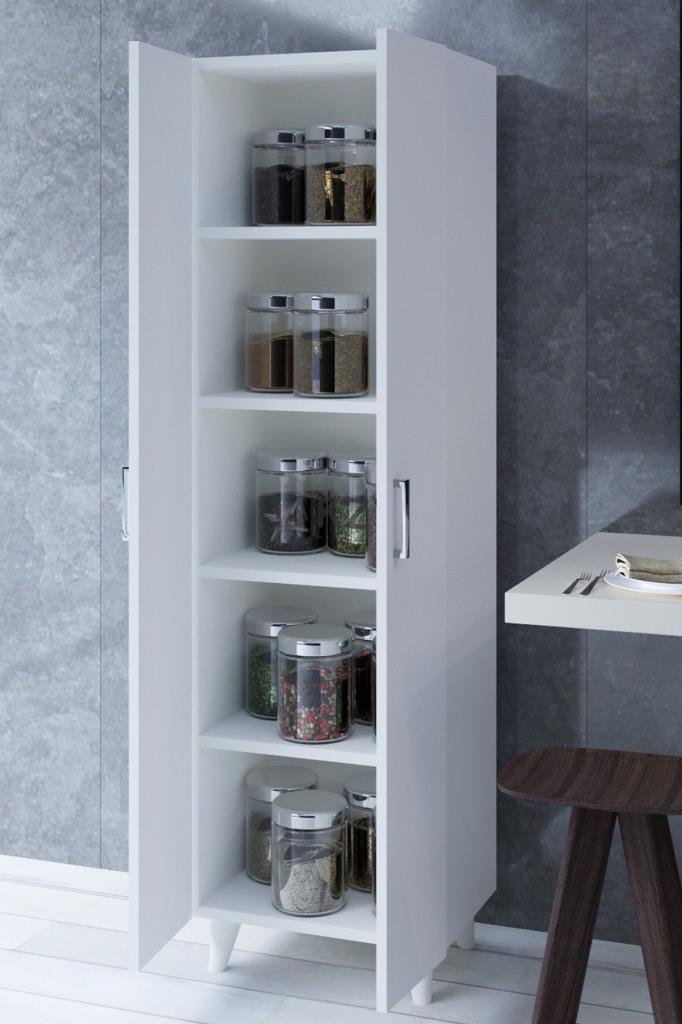 5 Raflı 2 Kapaklı 14R Çok Amaçlı Dolap Erzak Dolabı Banyo Dolabı Kiler Dolabı Beyaz