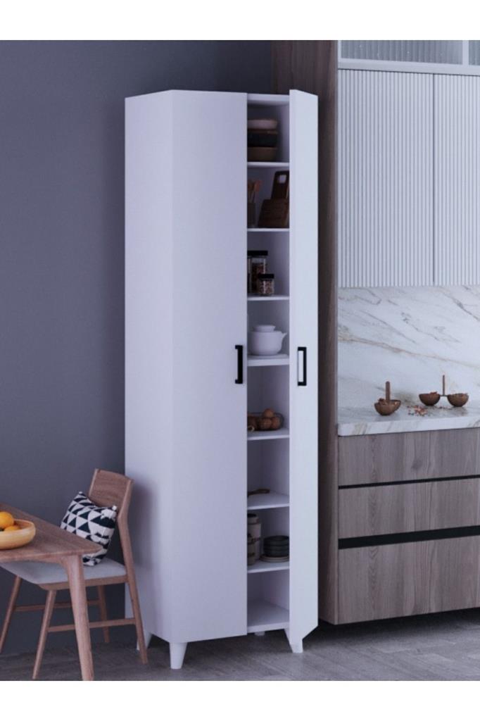 8 Raflı 2 Kapaklı 16R Çok Amaçlı Dolap Erzak Dolabı Banyo Dolabı Kiler Dolabı Beyaz