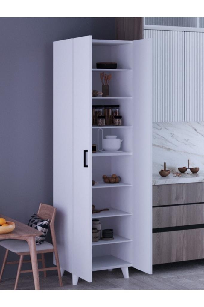 8 Raflı 2 Kapaklı 16R Çok Amaçlı Dolap Erzak Dolabı Banyo Dolabı Kiler Dolabı Beyaz