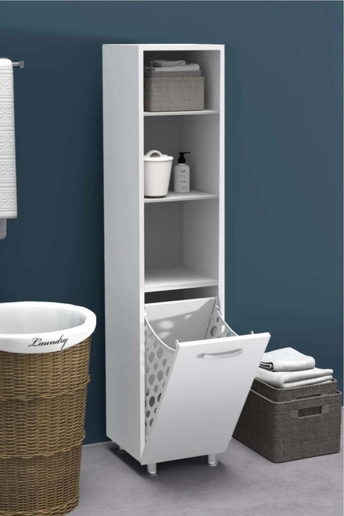 AÇIK RAFLI ÇAMAŞIR SEPETLİ KİRLİ SEPETİ BANYO DÜZENLEYİCİ BANYO DOLABI
