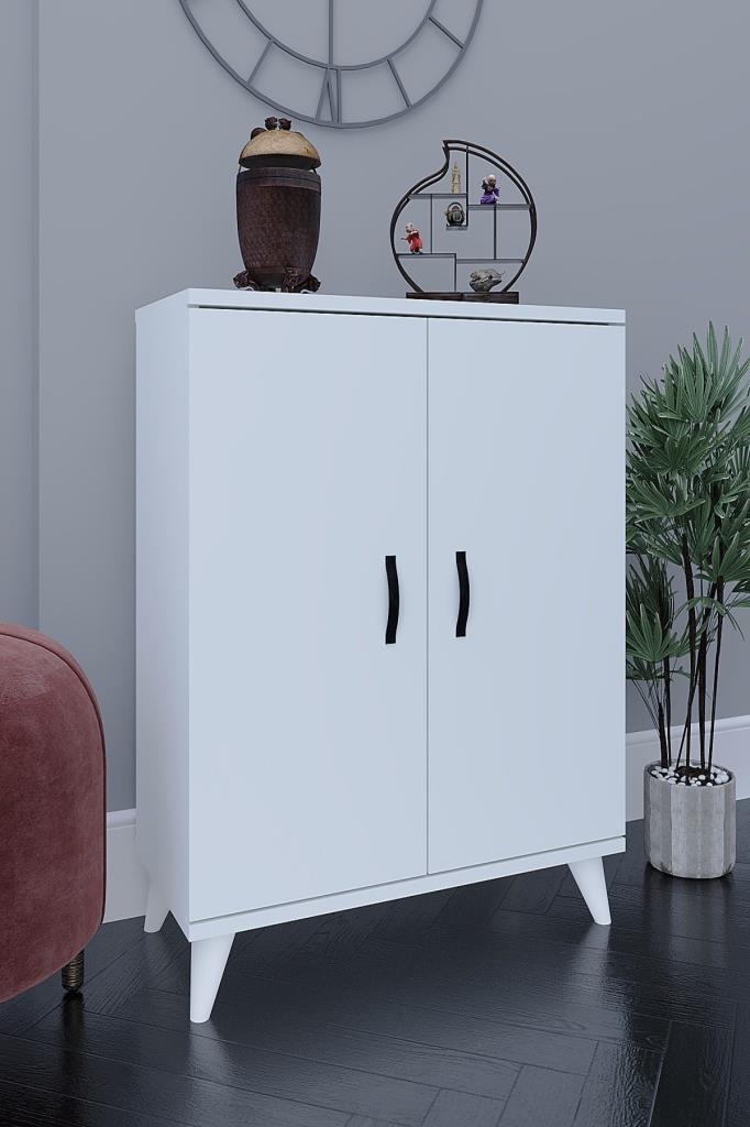 Güney 4 Raflı 2 Kapaklı Ayakkabılık Çok Amaçlı Dolap Ayakkabı Dolabı Beyaz